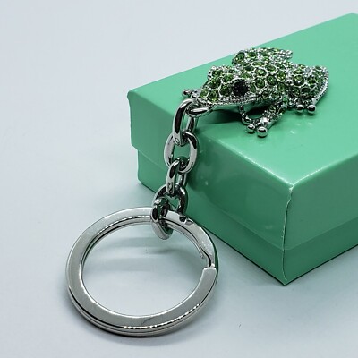 Jeweled Frog Key Chain Crystal Key Ring Green Peridot Colored 3 1