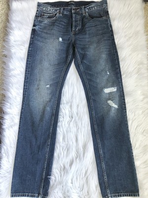 Slim Straight Distressed Denim Jeans 32 