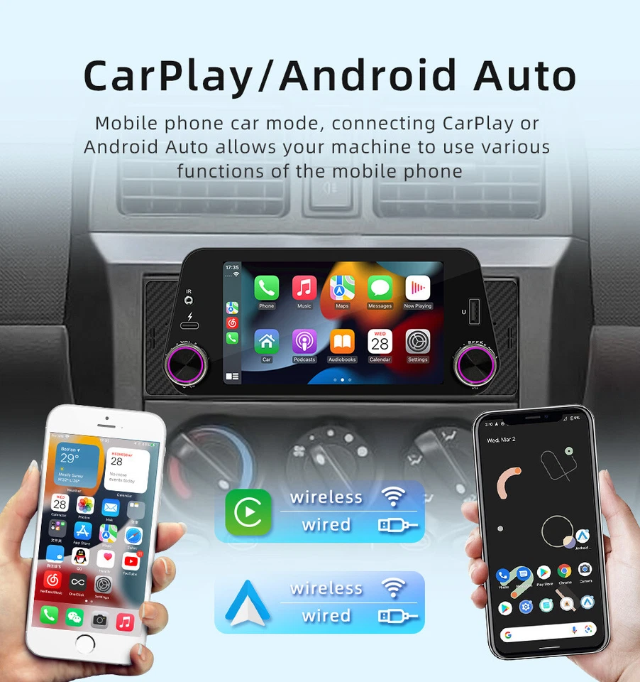 5" Autoradio 1Din Touchscreen Apple Carplay Android Auto FM Bluetooth AM USB BT - Bild 4 von 4