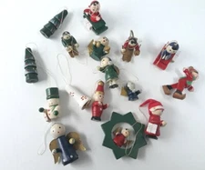 Miniature Wooden Christmas Ornament Figurine Lot Of 16 Assorted Mix Mini 1-2"