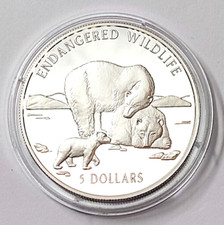 Cook Island $5 1996 Proof Silver 1oz Polar Bear Bear Family Endangered Wildlife WWF 43.58 per troy oz