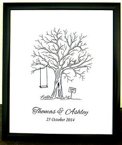 Personalised Fingerprint Tree Guest Book Wedding B-day Christening Baby Shower D