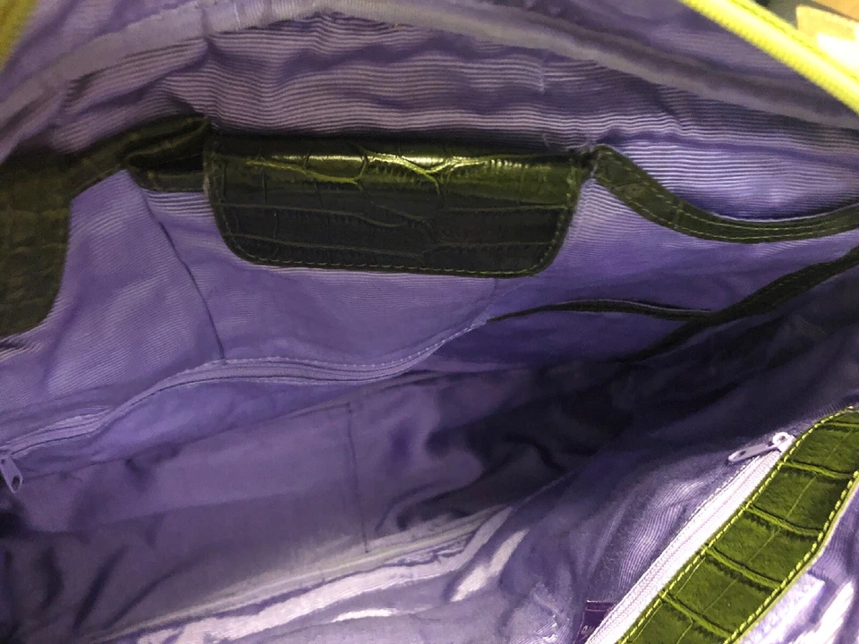 Bolso de Hombro Grande Suzanne Somers Verde Acolchado Nylon Cuero Borde + Adicional Foto 3 de 4