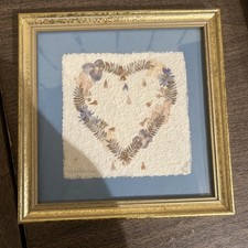 Vintage '97 Handmade Signed Heart Shaped Dried Wildflowers Framed Artwork