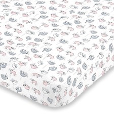 NoJo Super Soft Pink, Grey  White Sloth Fitted Crib Sheet, Pink, Grey, White