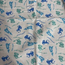 Fabric Blues On White Background Construction Dozers Cranes Tough Rugged 3/4 Yd