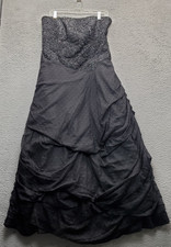 JOVANI Strapless Dress Womens 14 Black Lined Embroidered Lace Sequin Back Zip