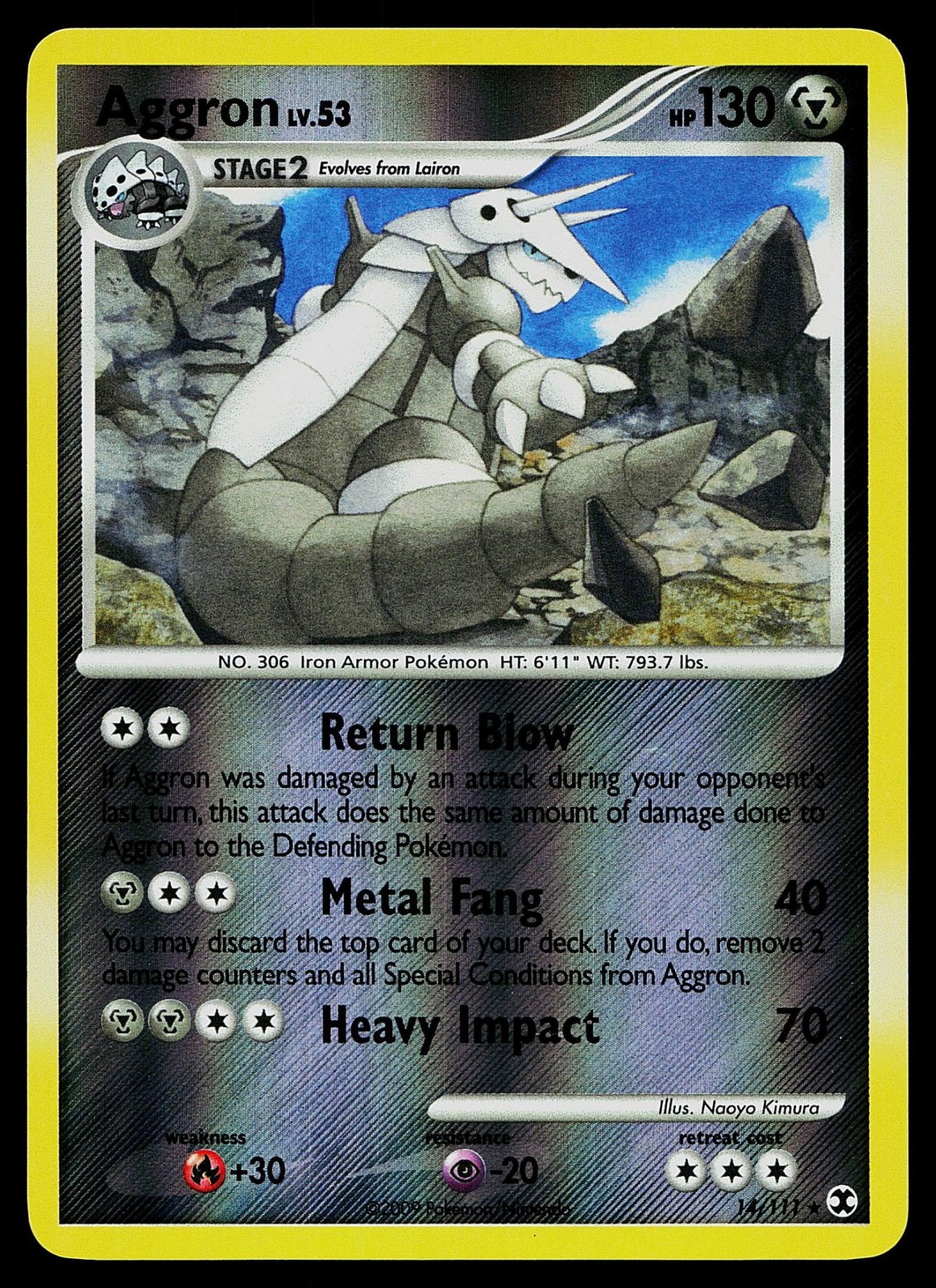 Pokemon Card - Aggron Rising Rivals 14/111 Reverse Holo Rare
