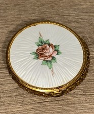 Vintage Guilloche Enamel Compact w/Floral Pattern & Gold Mesh Bottom Case 1920s