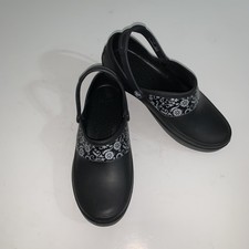 Crocs Clog Shoes Womens Size 9 Black Floral Slip On Comfort Work Slip Resistant