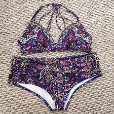 Athleta Swim Suit Bikini Set Size S (top) / M (bottom) Floral Purple Pink