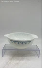 Pyrex White With Blue Snowflake Round Shape Double Handle Glass Mixing Bowl