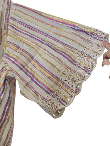 SOFT SURROUNDINGS Ciel Metallic Stripe Scalloped Eyelet Embroidered Top 2 XL NWT - Picture 7 of 12
