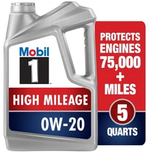 Mobil 1 High Mileage Full Synthetic Motor Oil 0W-20, 5 Quart