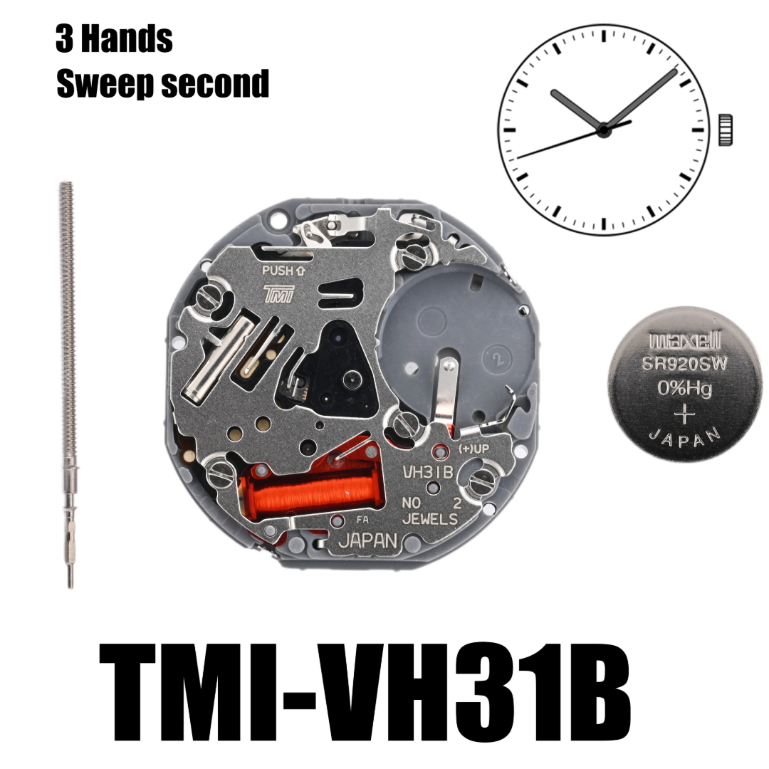 Seiko TMI VH31 Quartz Movement Sweep Second 1/4 Beat 3-Hand Japan