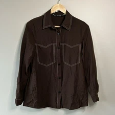 Zara Brown Western Style Seam Button Front Long Sleeve Shirt Size Medium 