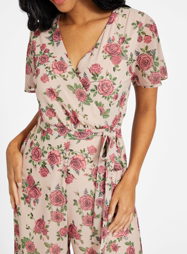 GUESS lässiger Jumpsuit mit Blumenprint Einteiler V-Ausschnitt weite Beine Kurzarm S - Bild 5 von 9