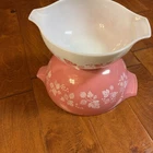 Set of 2 Pyrex Pink Gooseberry Cinderella Nesting Mixing Bowls (#442, 443, )READ
