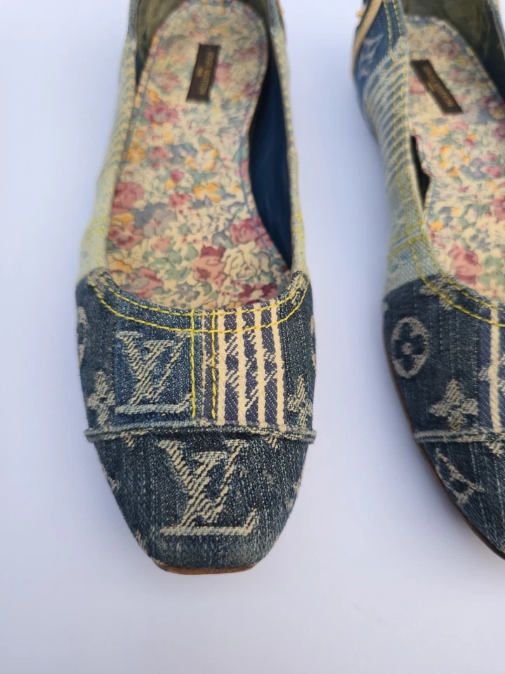 Auténtico Louis Vuitton Azul Monograma Denim Ballet Pisos Talla EU 38 / US 8 Foto 3 de 4