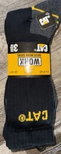 CAT ~ 3-Pair Black Crew Work Socks Cotton Blend Caterpillar ~ Size 8-11