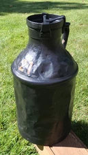 Vintage Steel Milk Can w/ Latched Lid & Handle, Painted Black, 21"x10", Gold #21