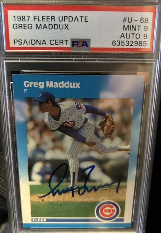 Greg Maddux 1987 Fleer Update #U-68 Rookie (RC) Auto PSA 9 Auto 9