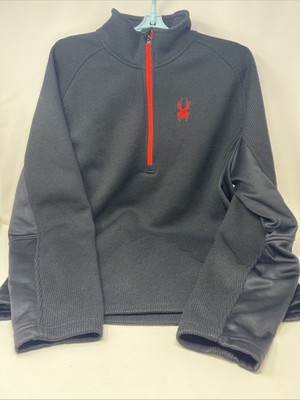 Spyder Quarter Zip Pullover Men XL Black Red Trim Fleece Lined Athletic Jacket