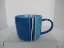 Starbucks 2008 Blue White Green Abstract Stripe Mug Cup Coffee Tea Large wide