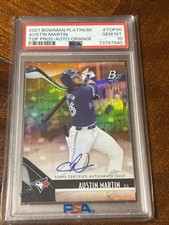 2021 Bowman Platinum Orange On Card Auto/25 SSP Austin Martin PSA 10🔥🔥