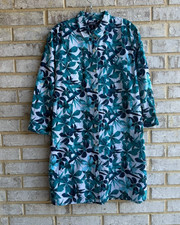 Lands' End 3/4 Sleeve Button Up Collared Tropical Floral Shirt Dress Size M