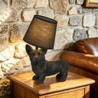 Vintage Dog Shaped Desk Lamp Resin Fabric Shade E26 Bedside Cafe Decor