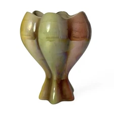 8.78" Vintage Rainbow Iridescent Ceramic Hand Painted Bowl Vase Italy 1293