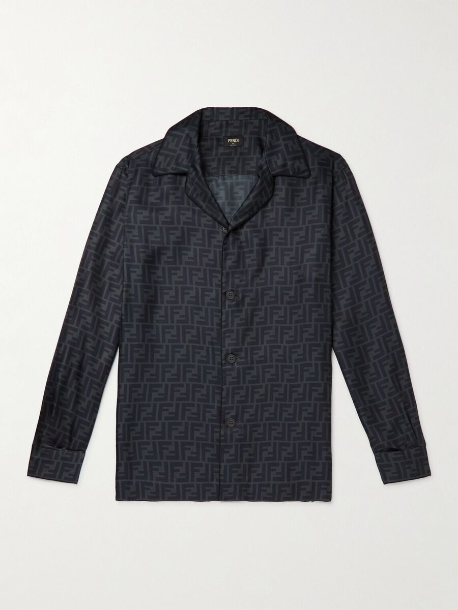 $1750 NWT FENDI FF Logo-Print Silk-Satin Shirt EU 37 / US $1750 NWT FENDI FF Logo-Print Silk-Satin Shirt EU 37 / US