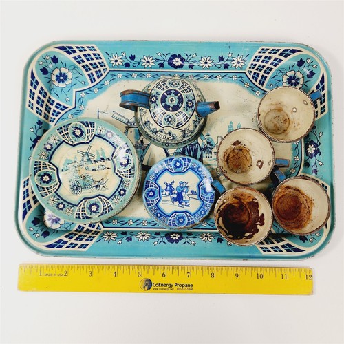 Juego de té para niños vintage de 18 piezas Wolverine molino de viento holandés litografía estaño azul blanco - Imagen 19 de 19