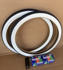 20 x 1.75 Bicycle Tires and Tubes Set Black /White Wall GT Dyno BMX Style DURO