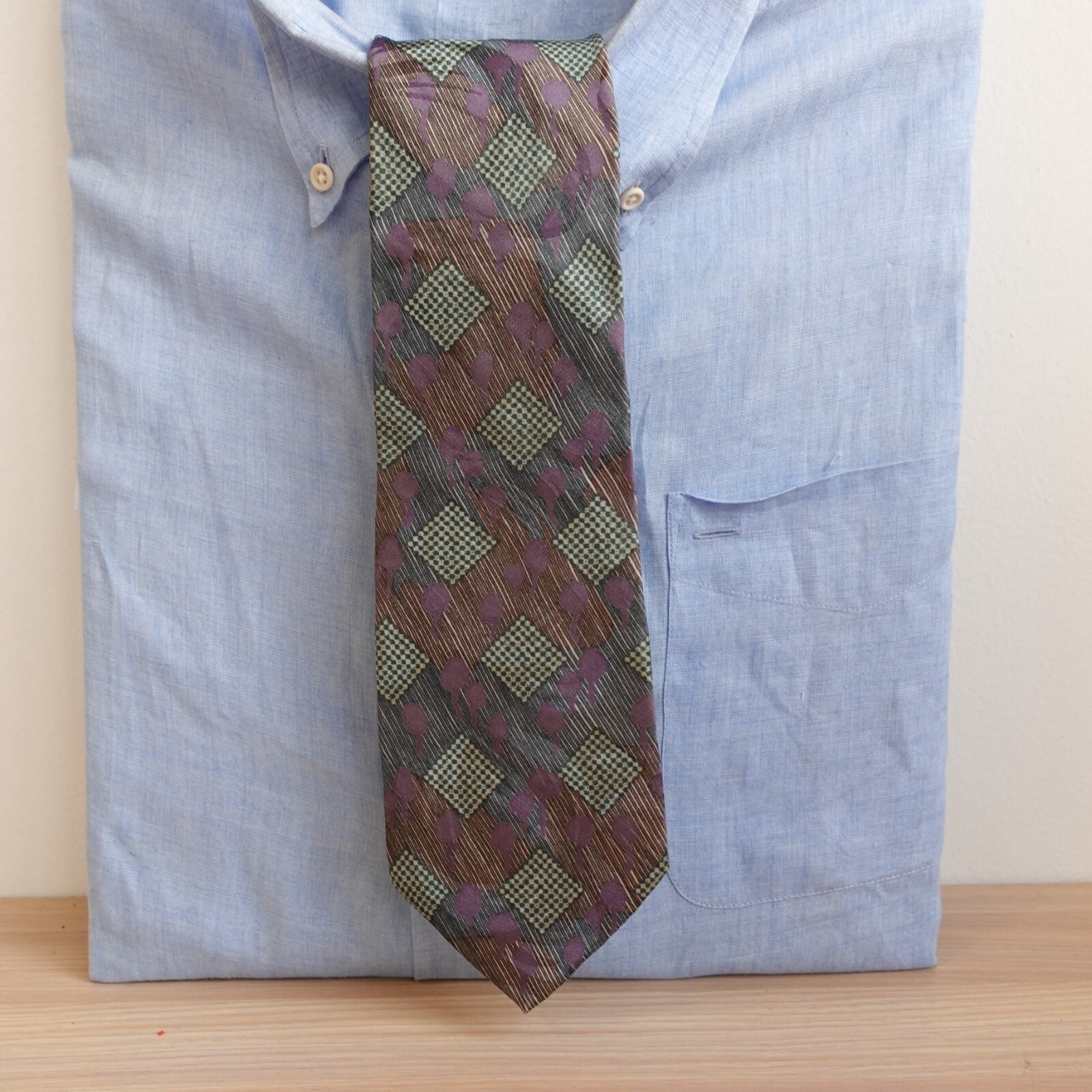 Men Patchwork Tie Blue Abstract Geometric Art Sil… - image 1