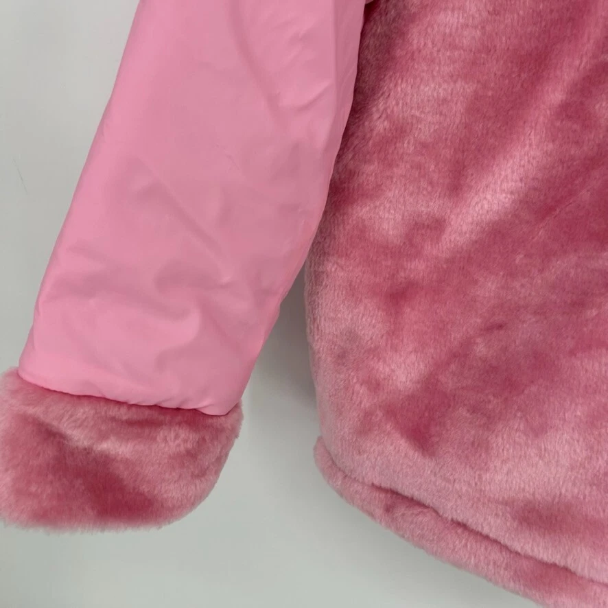 Disney Jacket Girls 10/12 Pink Faux Fur Full Zip Collared Printed Outdoor Winter - Image 4 of 4