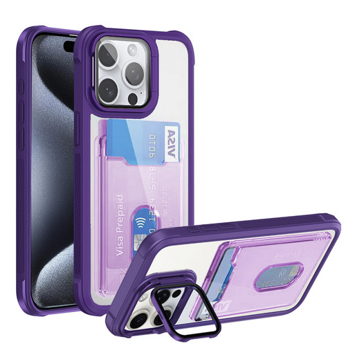 For iPhone 15 14 13 Pro Max 11 Shockproof Hybird Case With Stand Clear Card Slot - Picture 18 of 22