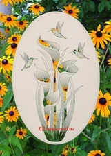 LILY & HUMMINGBIRDS WINDOW DECAL Floral Oval 15x23 Sliding Glass & Door Decor