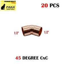 [20-Pack] 1/2" Copper 45 Degree Elbow Fitting CxC , Certified Lead Free