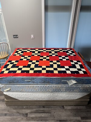 Vintage Patchwork Quilt Hand Stitched And Tied Machine Bound 72x52