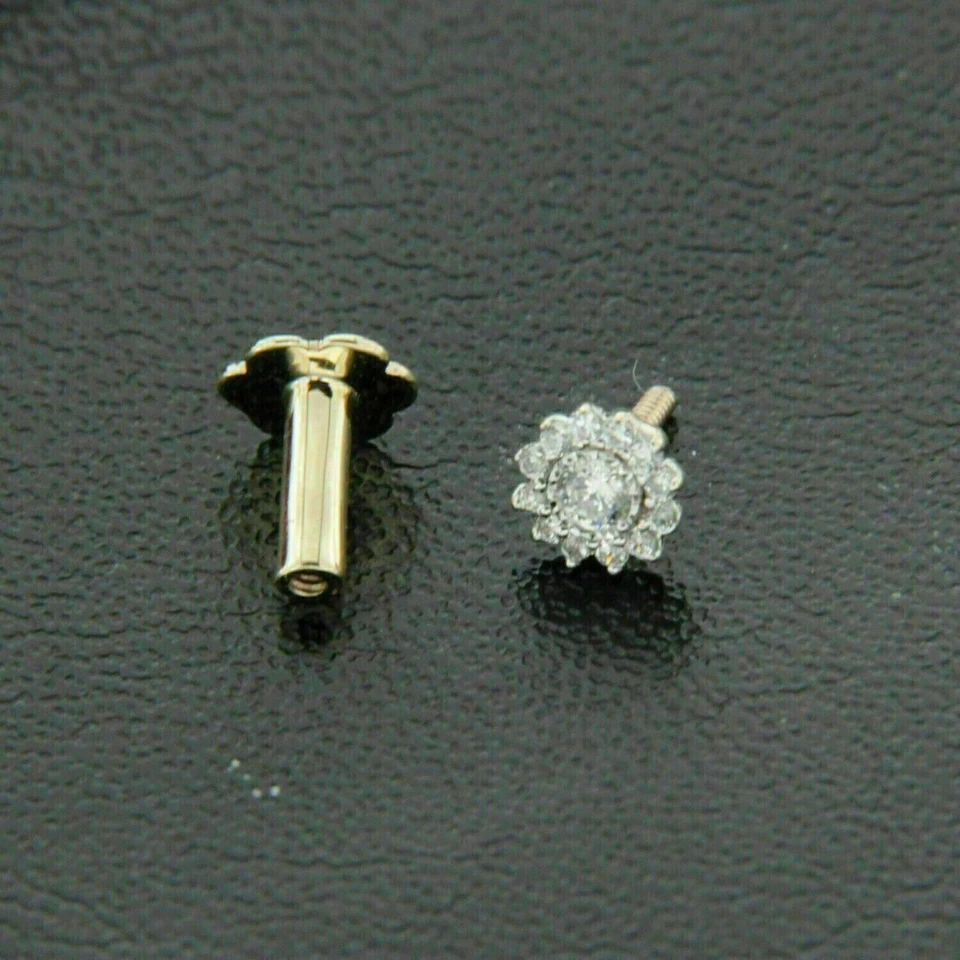Piercing de pasador de nariz con tornillo de diamante natural GH SI de corte redondo de oro amarillo de 14 quilates Foto 2 de 4