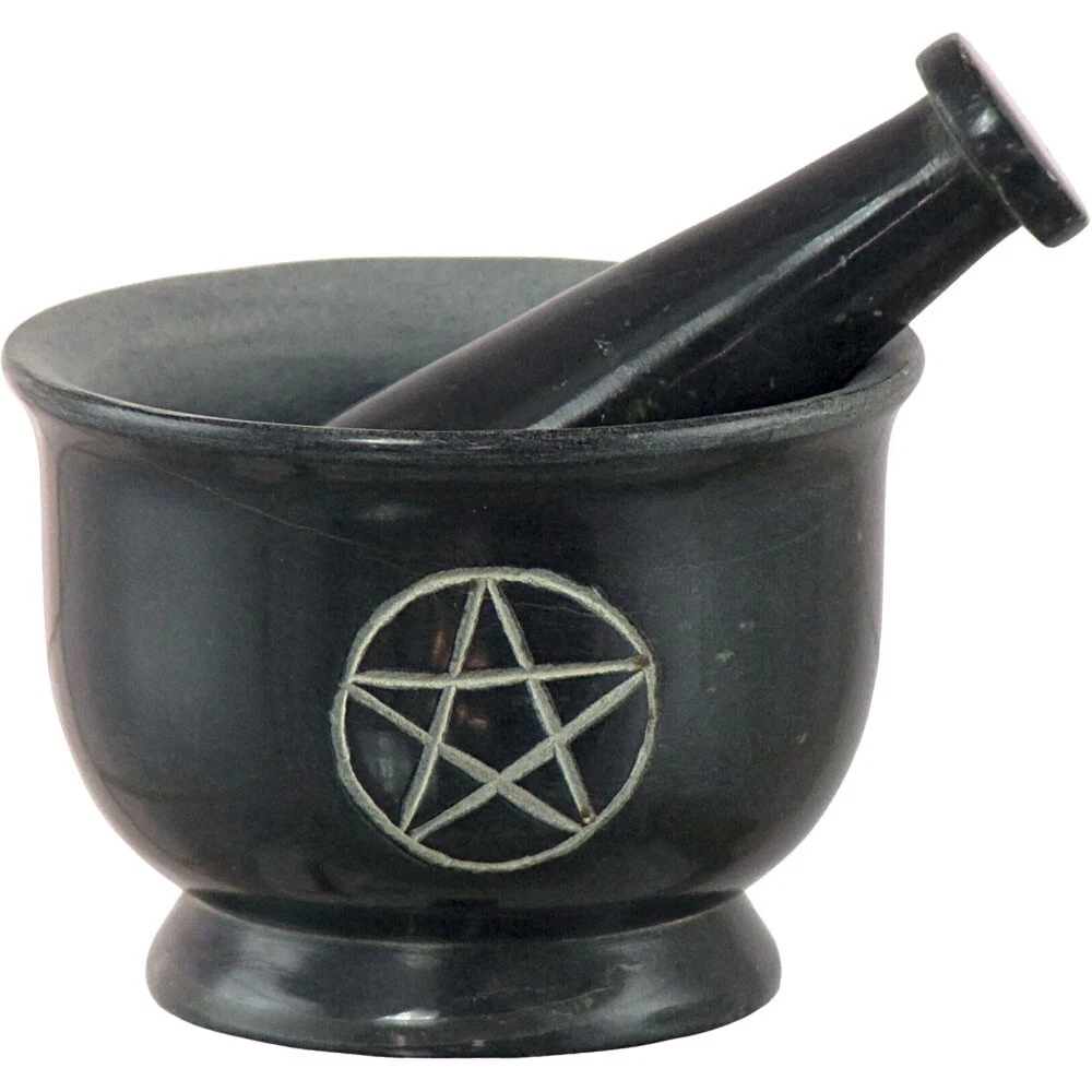 Soapstone Mortar & Pestle Pentacle Black - 3" h x 4" dia