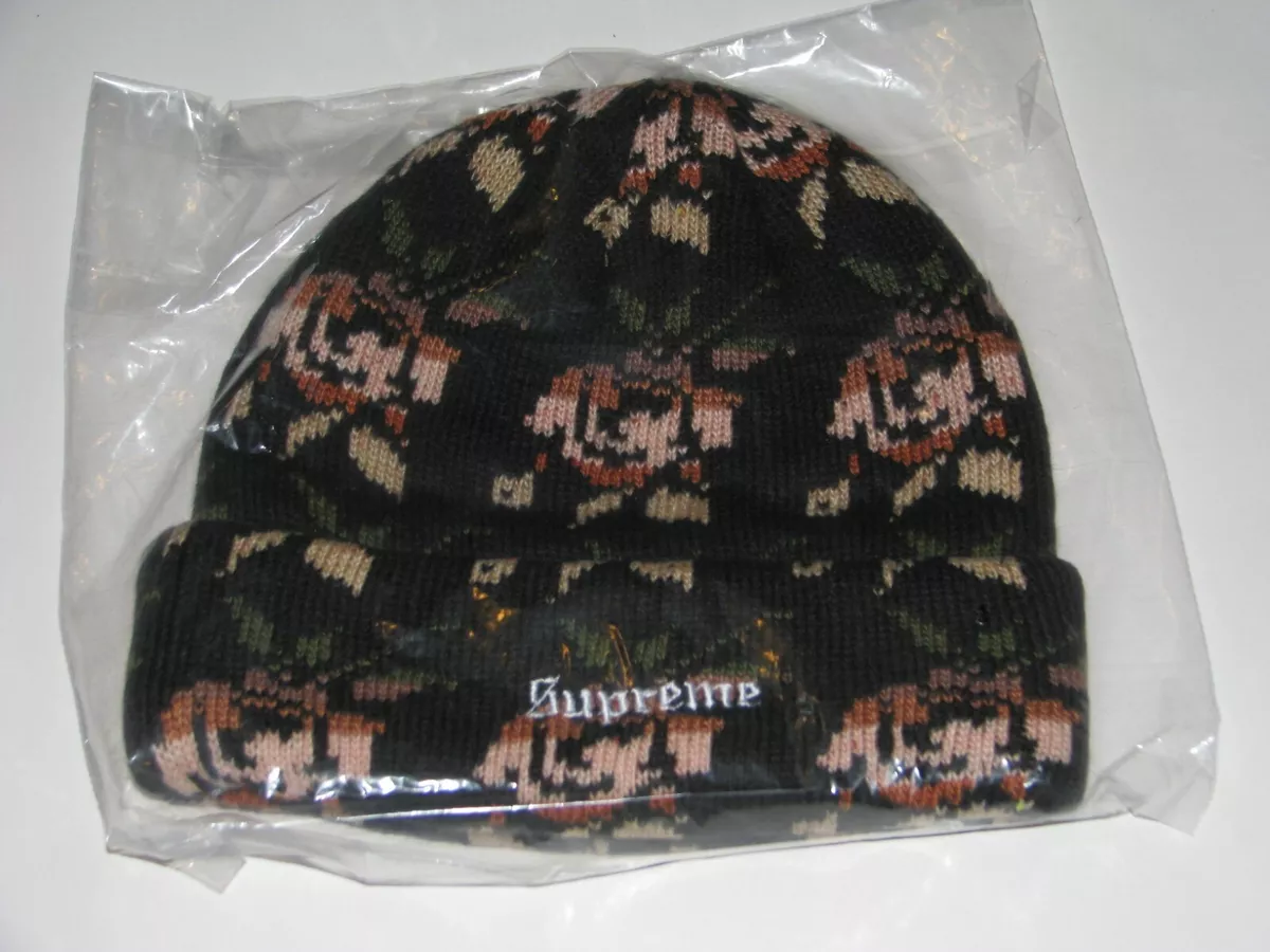 SUPREME New York Rose Jacquard Beanie BLACK Winter Hat Cap NEW! F/W 2018