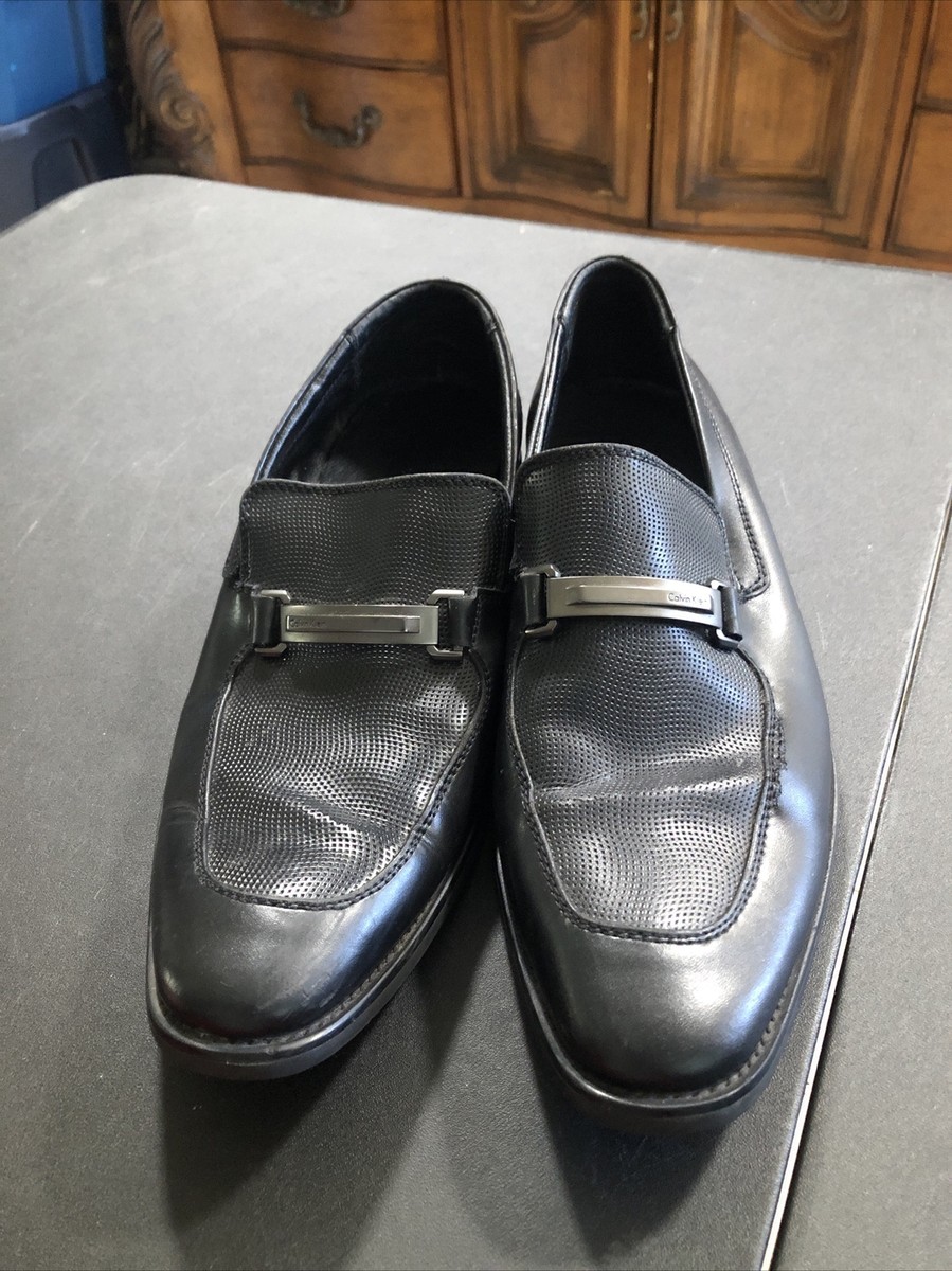 CALVIN KLEIN Mens 8M Leather Black Slip-on Loafers Horsebit  display picture 1