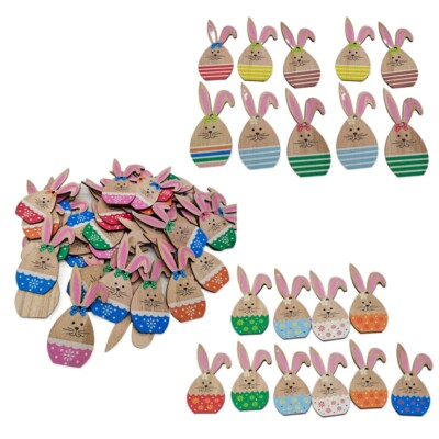 Easter Wooden Pendants 10Pcs Colorful Wood Chip Cute Art Crafts