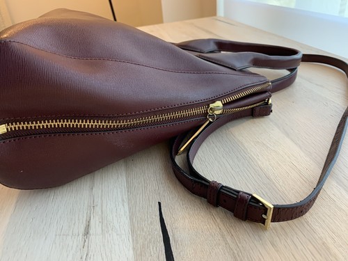 POUR LA VICTOIRE Burgundy leather handbag 2 Gold Side Zip Tote Straps Maroon WOW - Picture 5 of 21