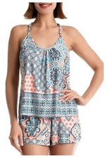 NWT In Bloom by Jonquil Women's M Medium Tapestry Knit Pajama Shorts Set Aqua