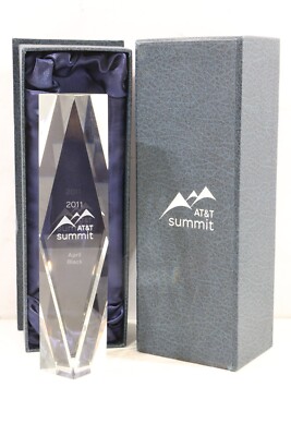 RARE AT&T Summit Trophy Award * Clear Heavy Glass* 2011 * Name Etched ...