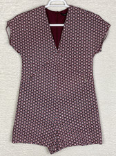 Zara Trafaluc Romper Womens Xsmall V neck Short sleeve Maroon casual summer